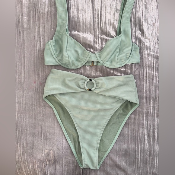 House of Harlow Mint Green Bikini – Boston Top + High Waist Bottom (XS) - Picture 4 of 6